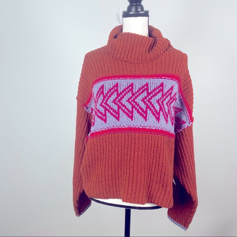 Free People Brown and Purple Cowl Neck Sweater